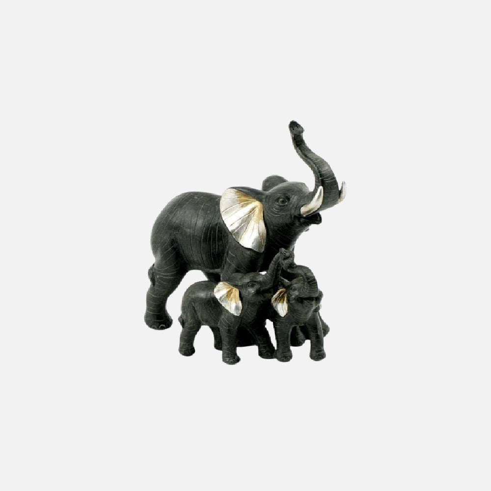 Black Resin Elephant Family Figurine
