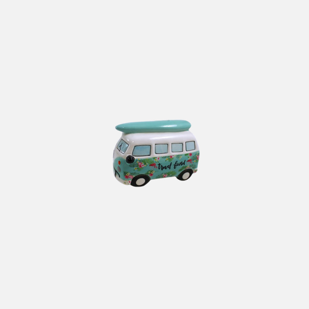 MONEY BANK -TEAL BUS WITH SURFBOARD