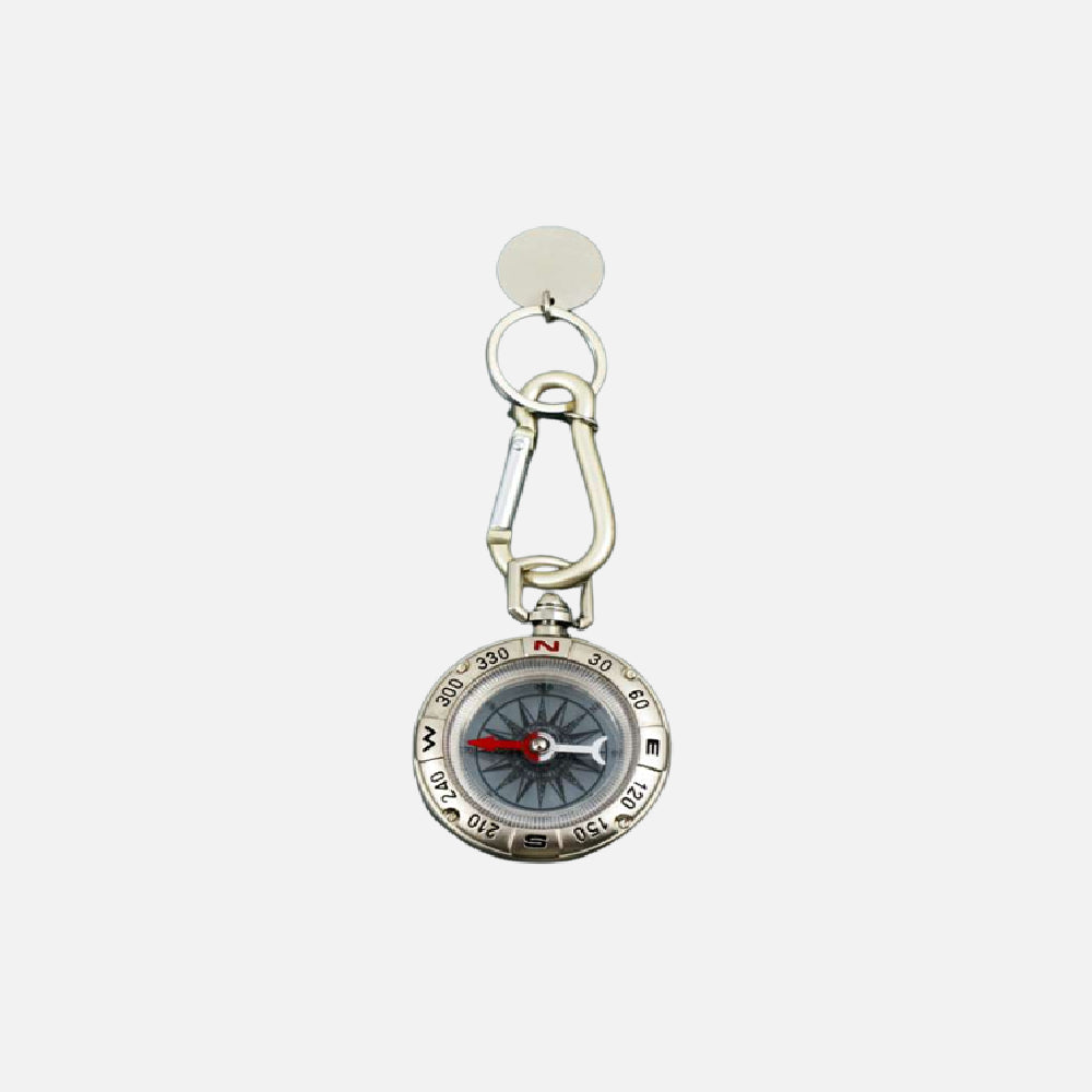 Silver Compass w/Carabiner, Key Ring & Engraveable Plate