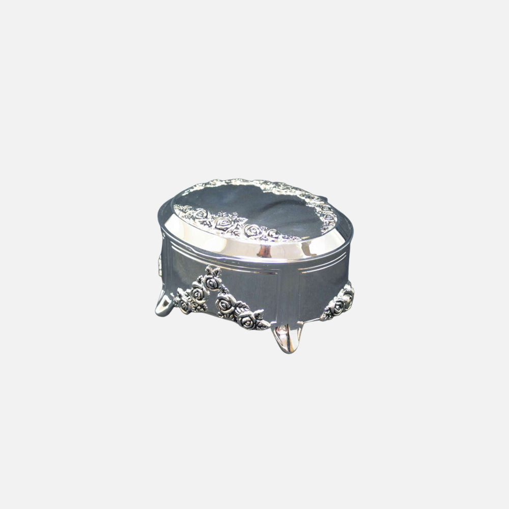 Silver Oval Musical Jewellery Box
