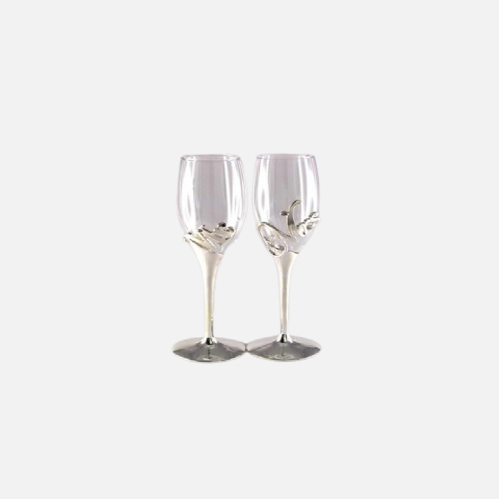 2 PC MR & MRS CHAMPAGNE FLUTES WITH CRYSTALS