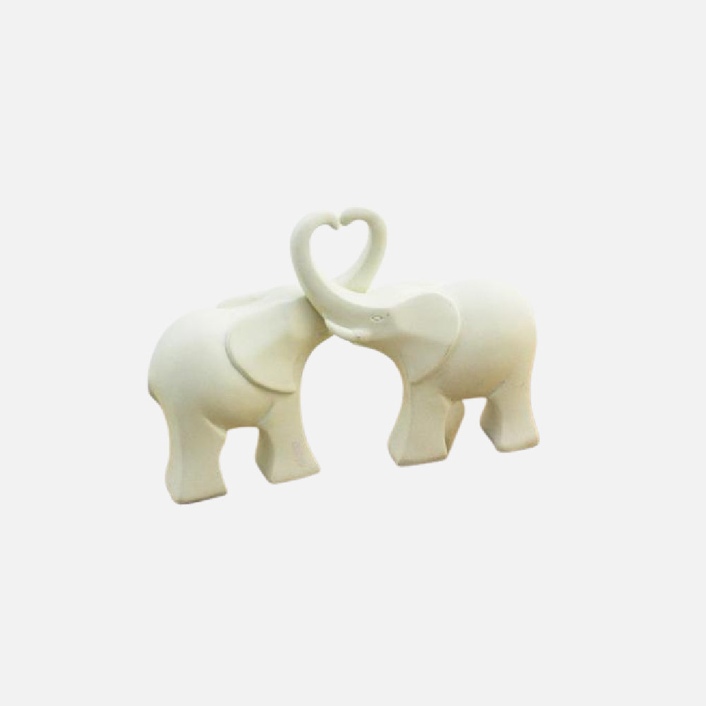 2 PC Set White Poly Resin Elephant Couple Figurine