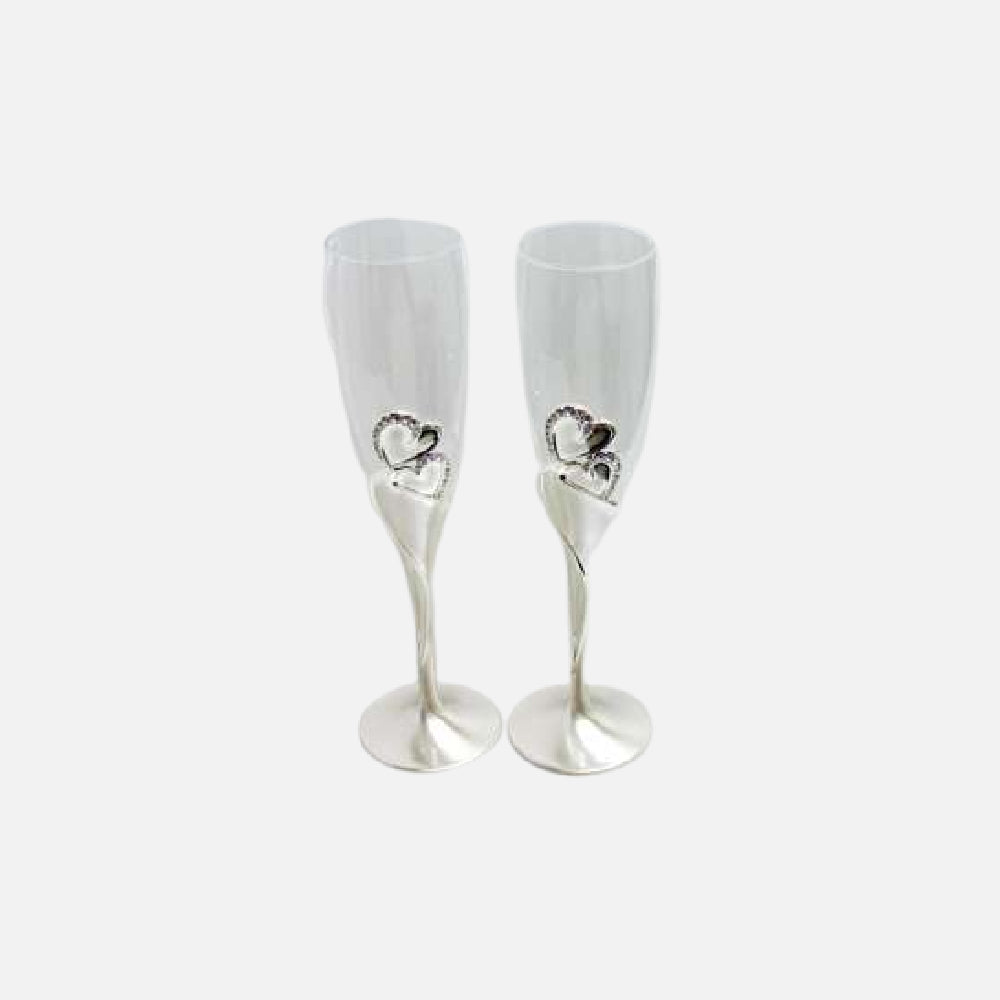 2PC champagne FLUTE/DOUBLE HEART RING